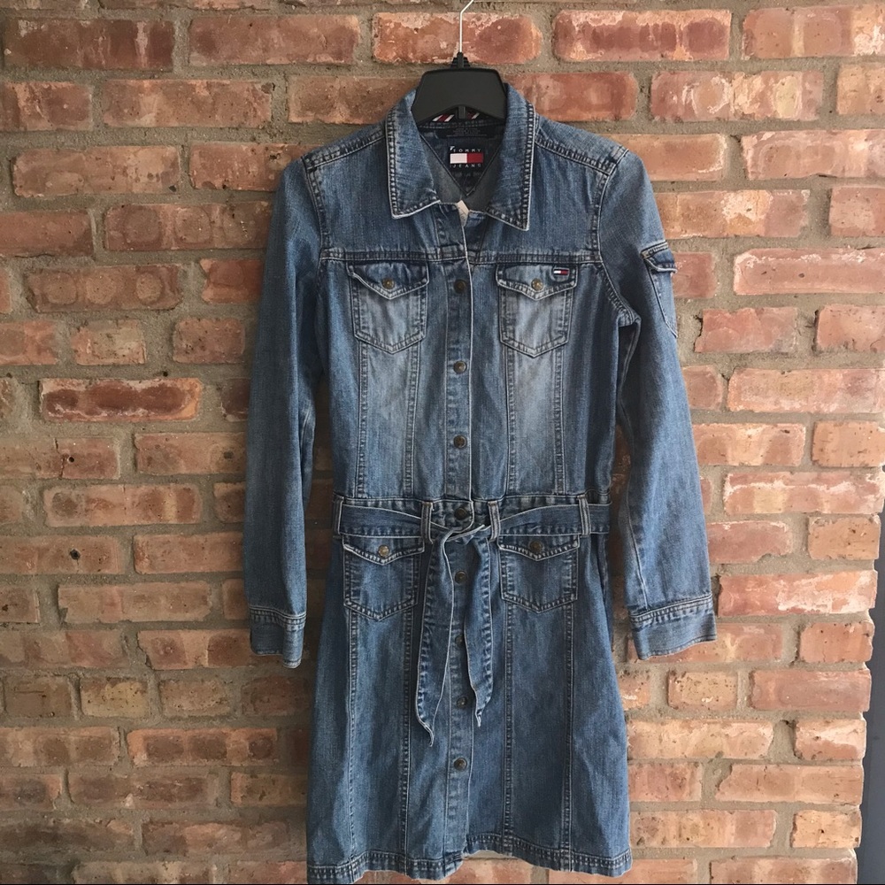 Vintage TOMMY JEANS large denim shirt dress